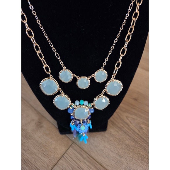 Lilly Pulitzer Women's Blue Gem Tassel Layered Pendant Necklace Gold‎ Tone NEW - Picture 3 of 6